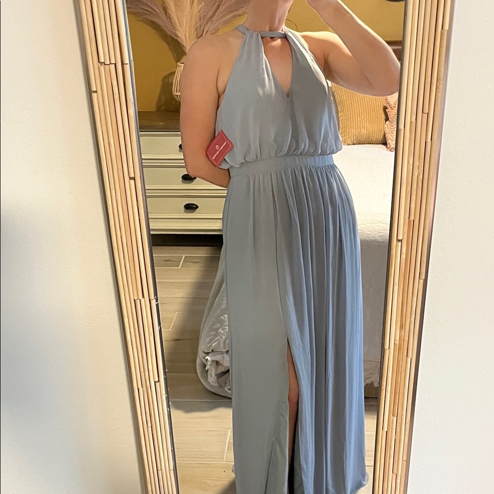 Watters & Watters Halter Keyhole Maxi Dress in French Blue